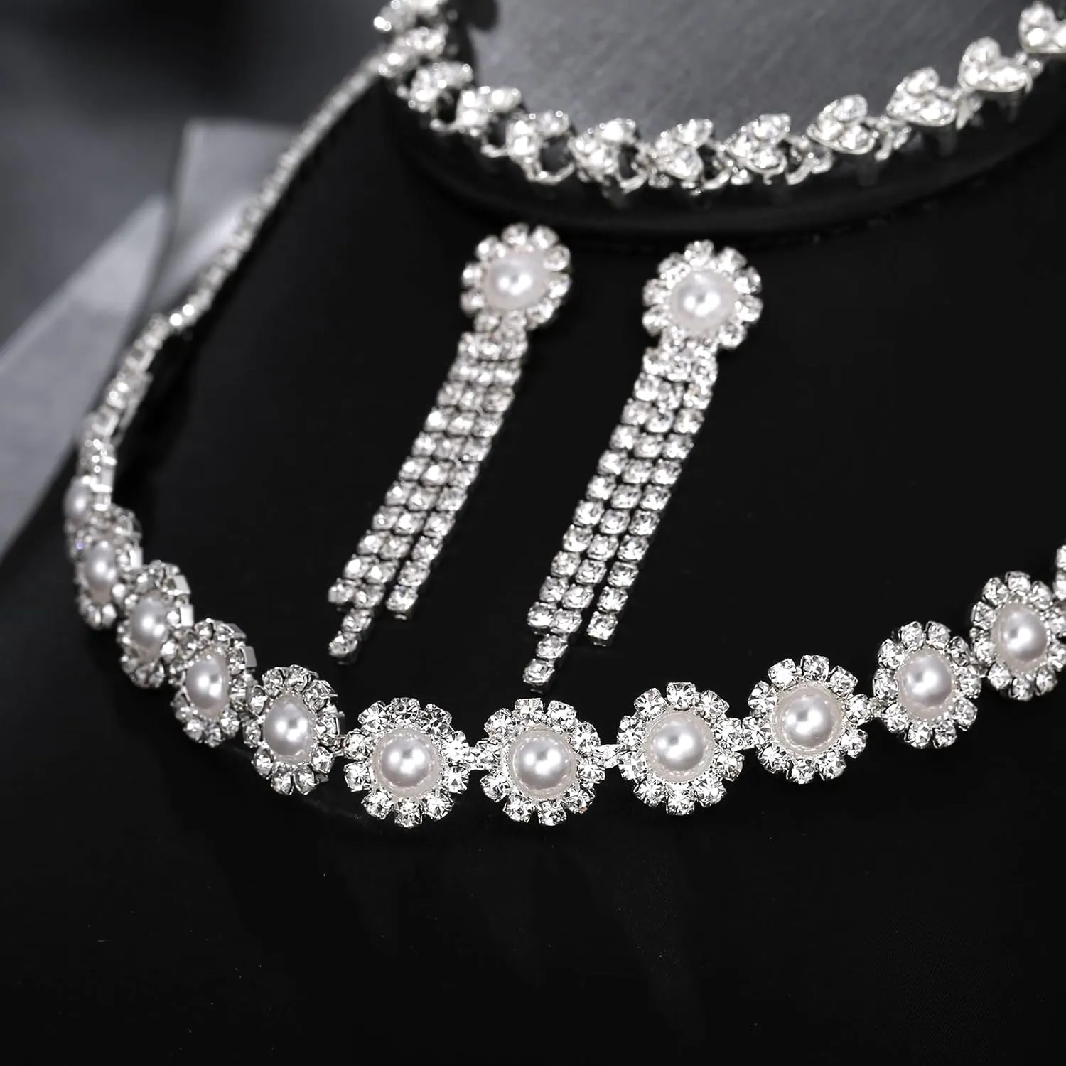 Bridal Jewelry Set, Silver Rhinestone Necklace Earrings Set Wedding Jewelry Set for Brides and Bridesmaid