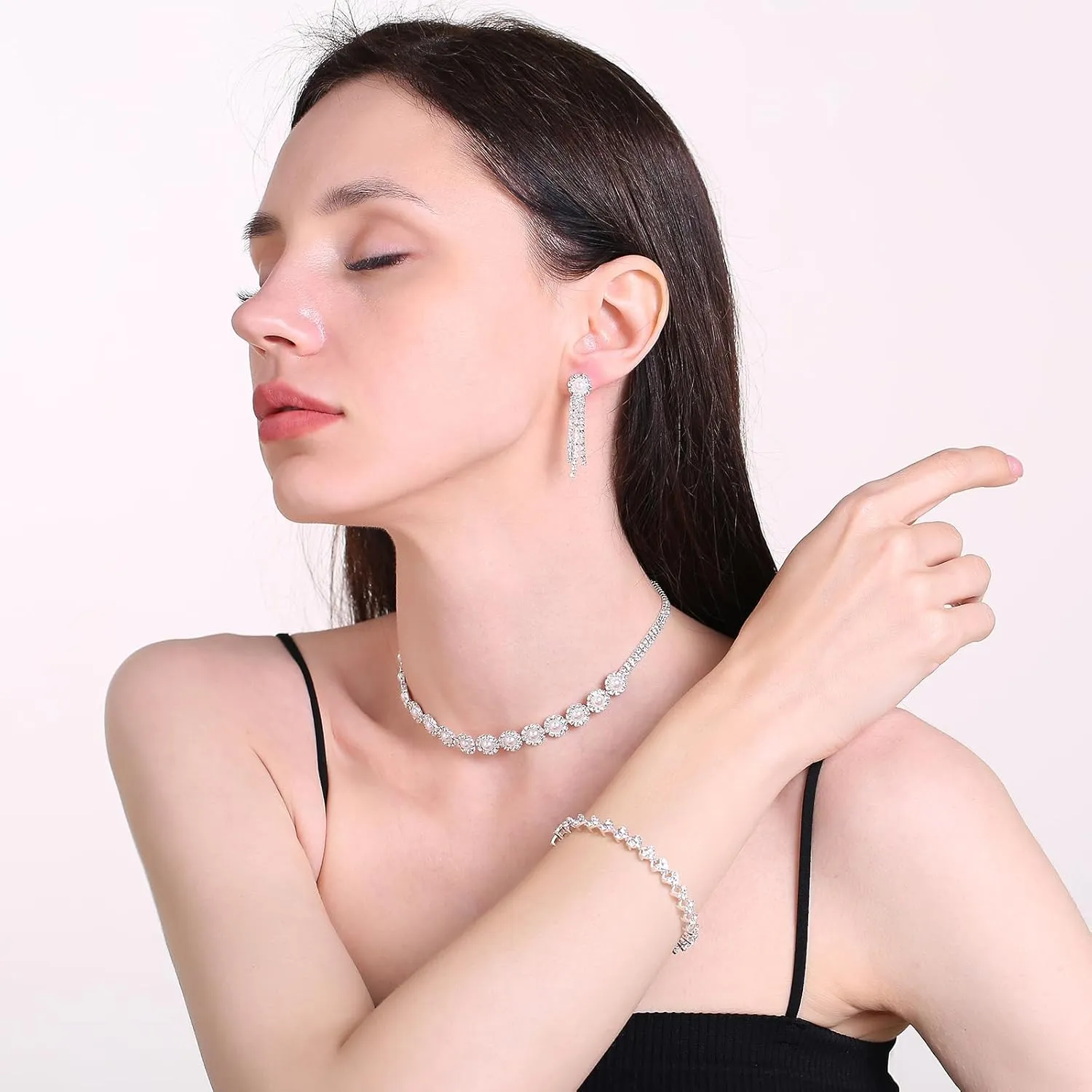 Bridal Jewelry Set, Silver Rhinestone Necklace Earrings Set Wedding Jewelry Set for Brides and Bridesmaid