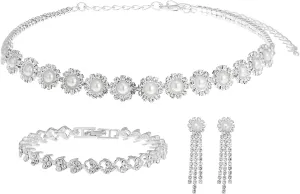 Bridal Jewelry Set, Silver Rhinestone Necklace Earrings Set Wedding Jewelry Set for Brides and Bridesmaid