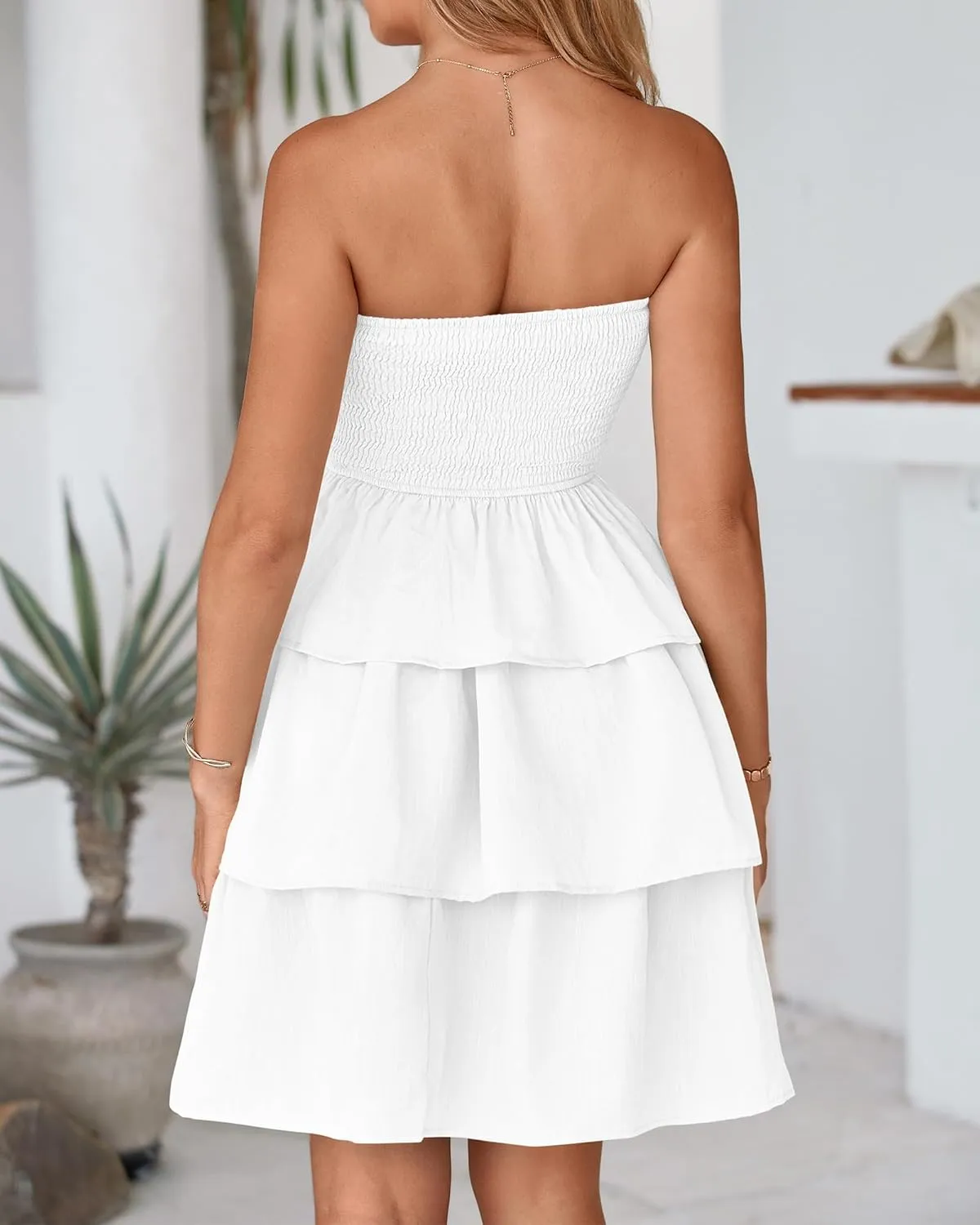 BTFBM 2025 Womens Summer Smocked Tube Dress Off Shoulder Strapless Casual Sundress Tiered Mini Beach Vacation Dresses