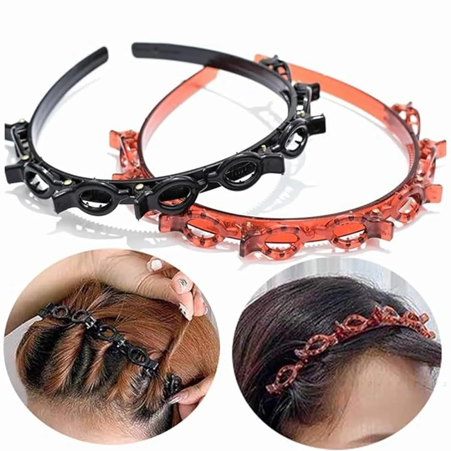 Butterfly Clip Headband for Women,Curly Hair Clip Headband Weave Bangs Headband Set, Double Layer Twist Plait Bangs Hairstyle Hairpin with 8 Small Clips (2pcs Brown, one size)