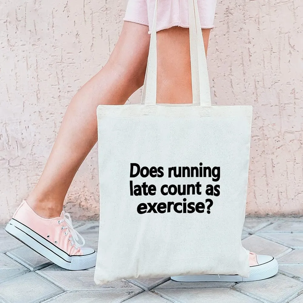 CafePress Does Running Late Count As Exercise Tote Bag Natural Canvas Tote Bag, Reusable Shopping Bag