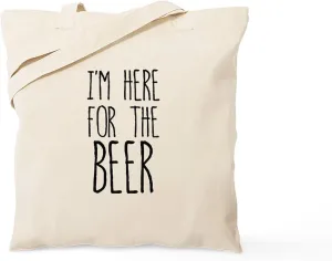 CafePress I'm Here For The Beer Tote Bag Natural Canvas Tote Bag, Reusable Shopping Bag