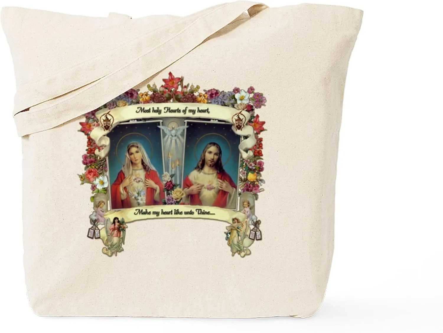 CafePress Sacred And Immaculate Hearts Tote Bag Natural Canvas Tote Bag, Reusable Shopping Bag