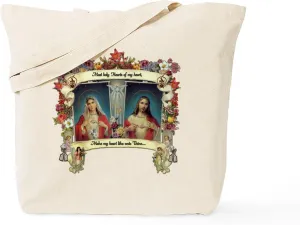 CafePress Sacred And Immaculate Hearts Tote Bag Natural Canvas Tote Bag, Reusable Shopping Bag