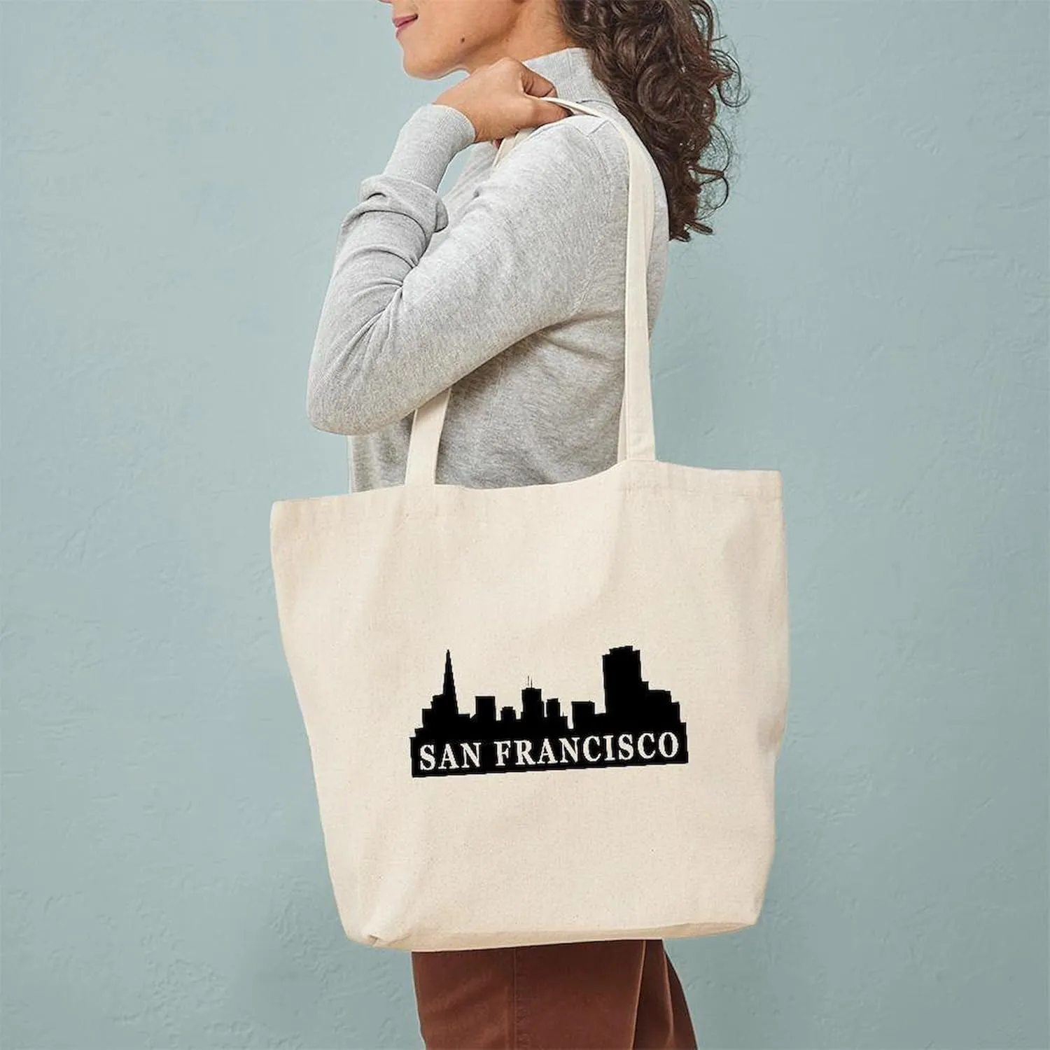 CafePress San Francisco Skyline Tote Bag Natural Canvas Tote Bag, Reusable Shopping Bag