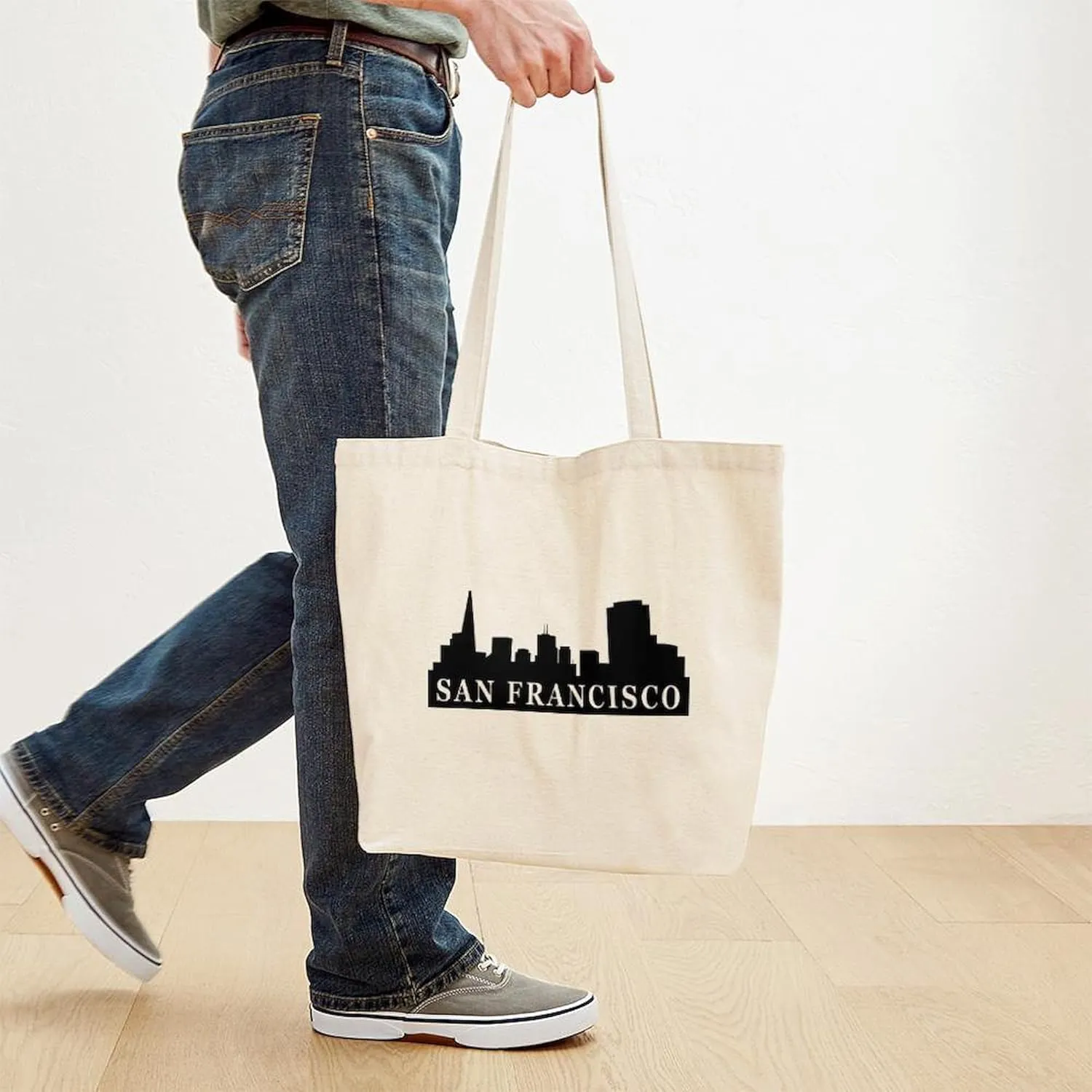 CafePress San Francisco Skyline Tote Bag Natural Canvas Tote Bag, Reusable Shopping Bag