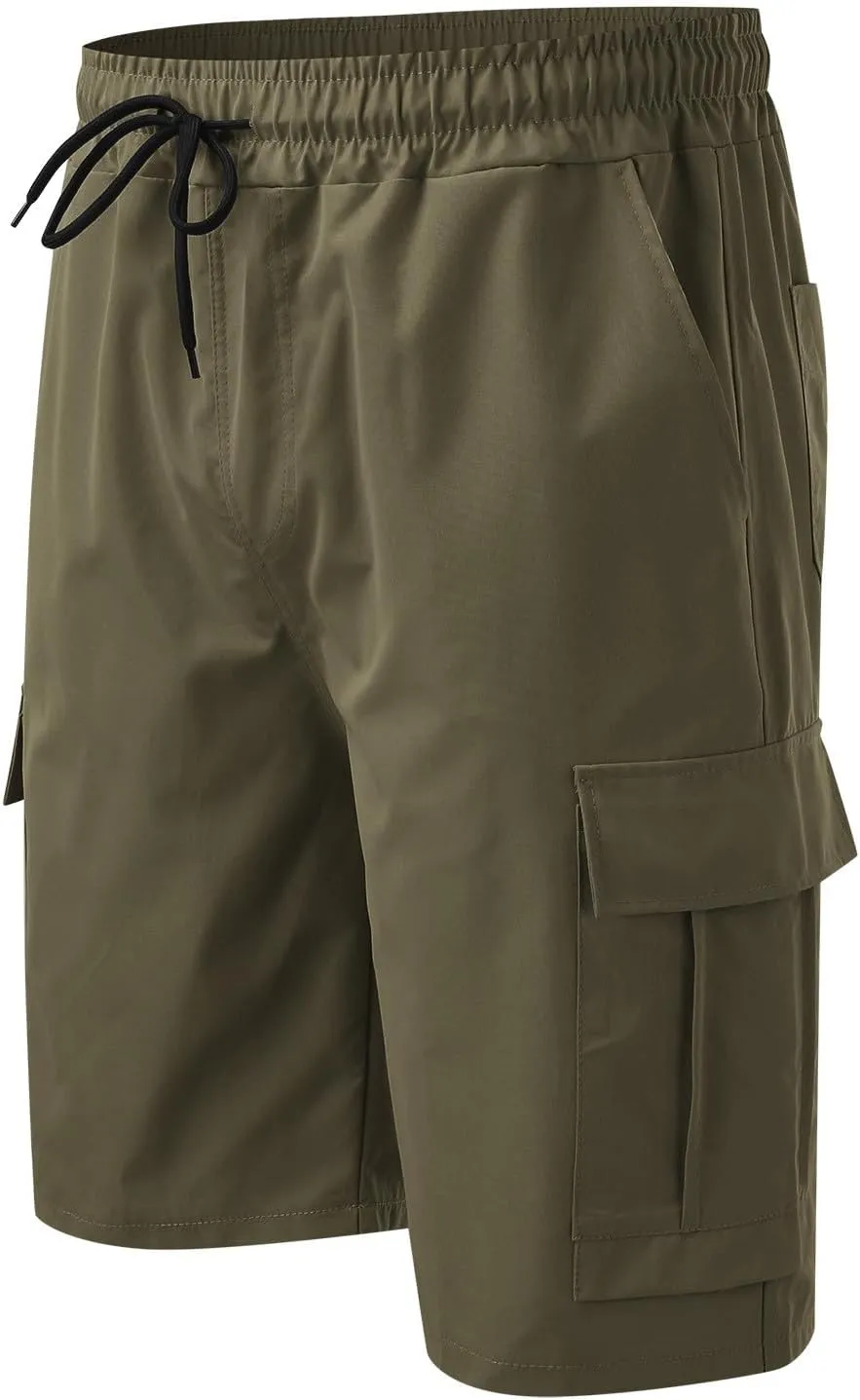 Cargo Shorts for Men Casual Summer Hiking Shorts Elastic Waist Loose Fit Knee Length Bermuda Short with Multi Pocket