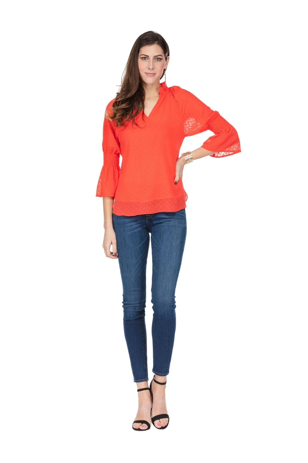CARISSA CORAL SWISS DOT LONG SLEEVE TOP - JADE MELODY TAM