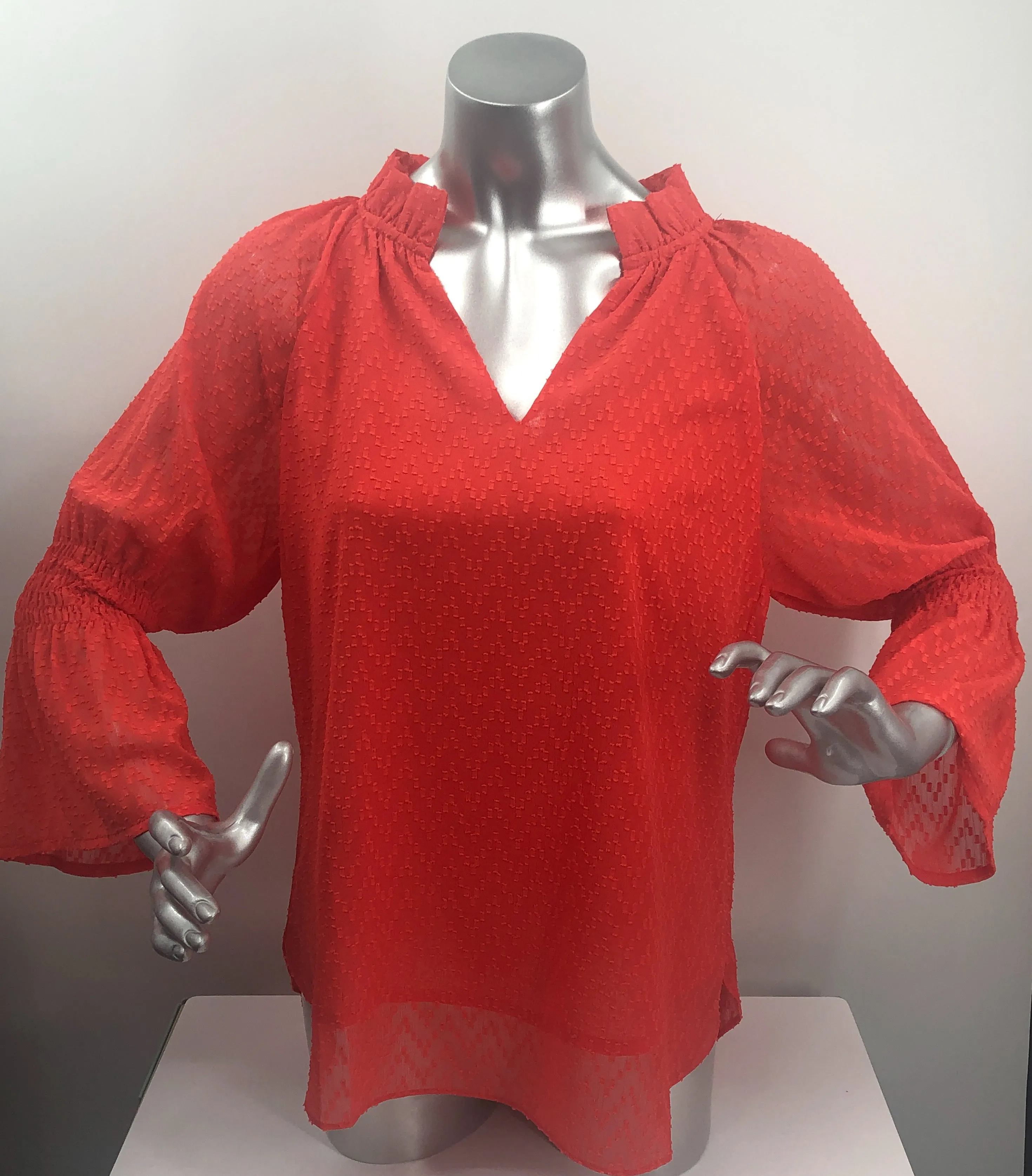 CARISSA CORAL SWISS DOT LONG SLEEVE TOP - JADE MELODY TAM