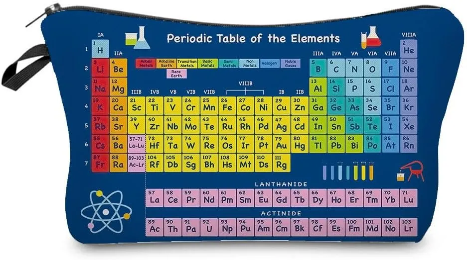 Chemical Periodic Table Cosmetic Bag Cute Small Makeup Bag Travel Toiletry Zipper Pouch Gift for Chemist Chemical Periodic Table Makeup Bag for Women Chemical Teachers Friends