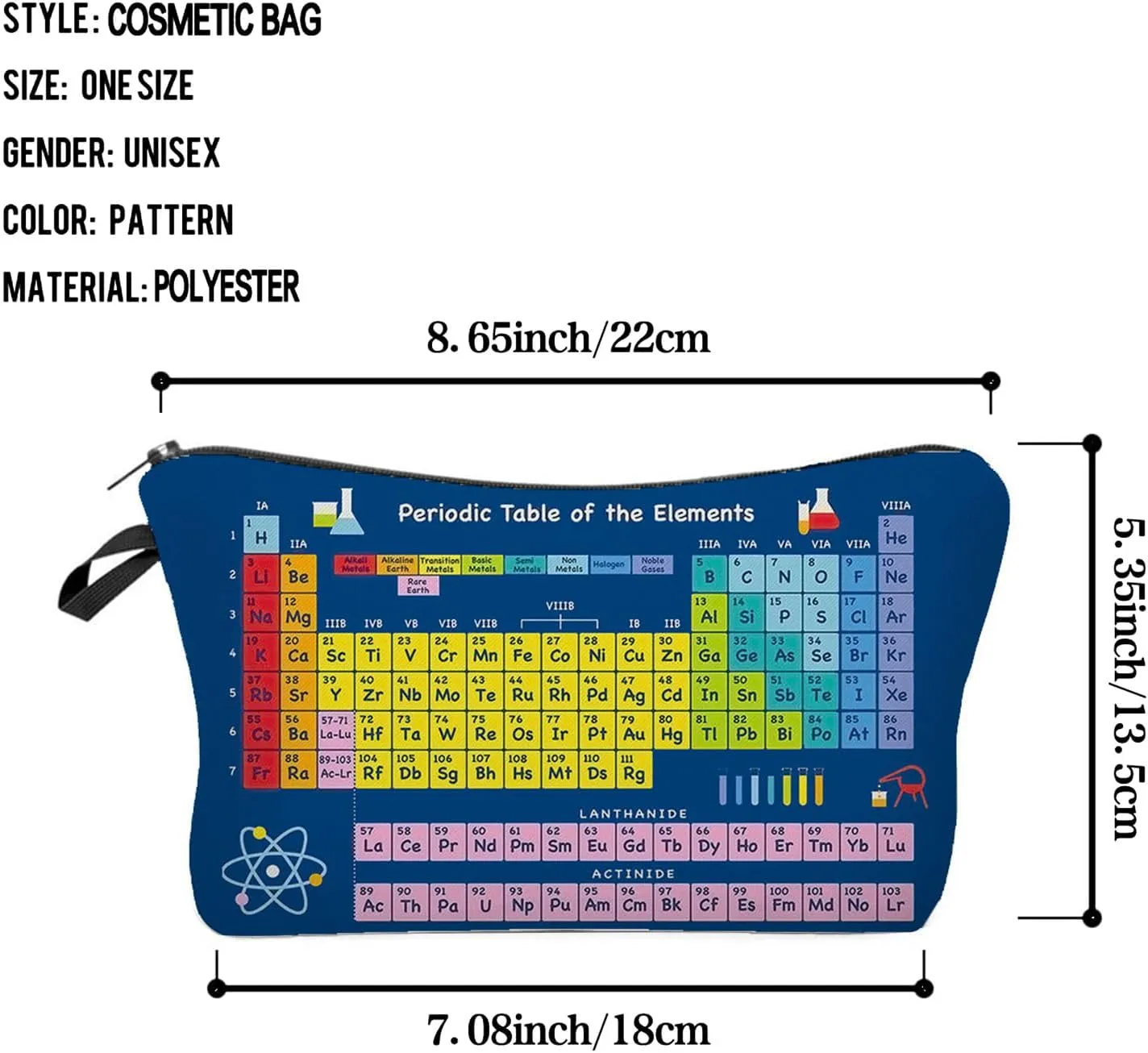 Chemical Periodic Table Cosmetic Bag Cute Small Makeup Bag Travel Toiletry Zipper Pouch Gift for Chemist Chemical Periodic Table Makeup Bag for Women Chemical Teachers Friends