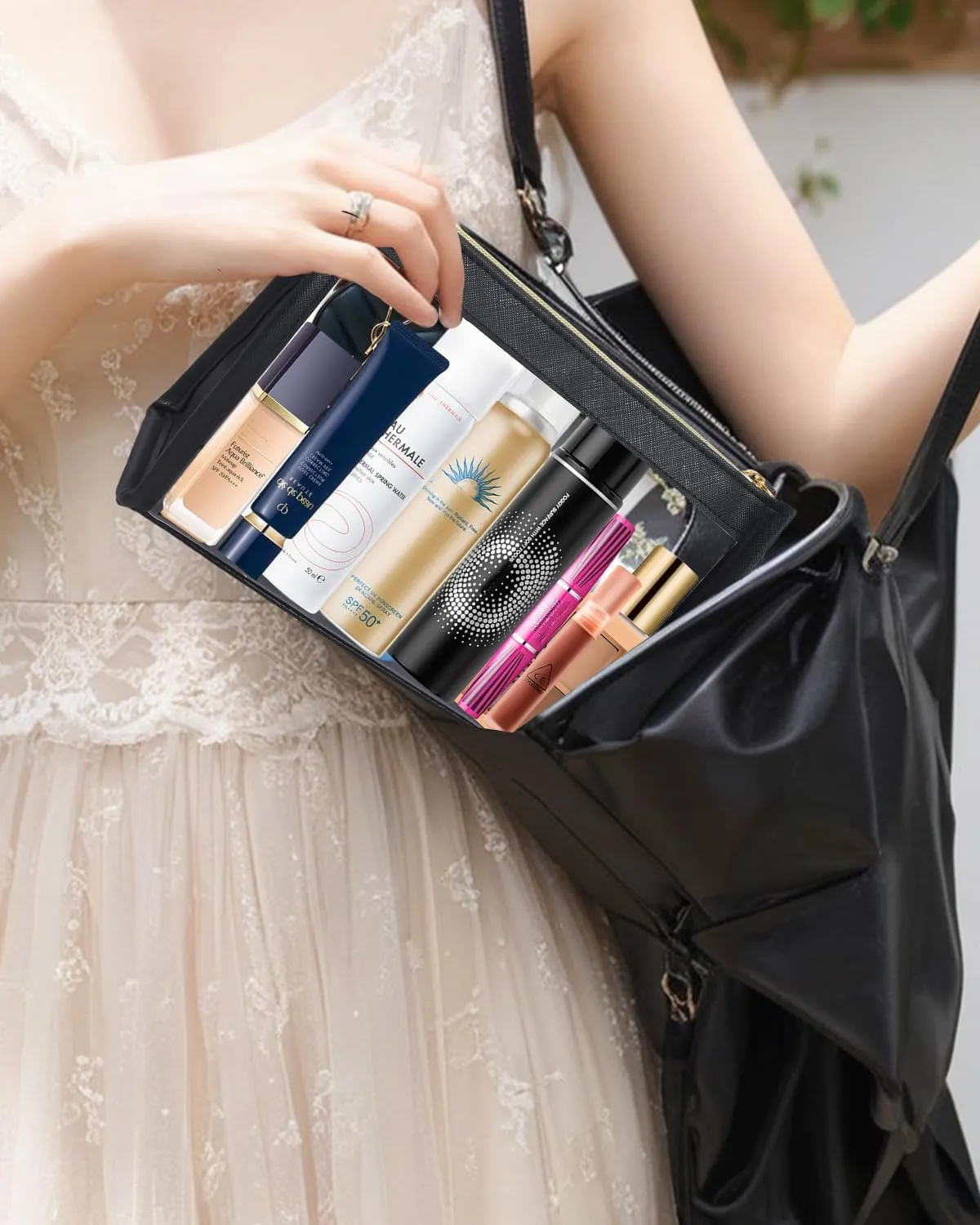 Clear Travel Makeup Bag, Clear Cosmetic Bags for Women Waterproof Makeup Bag Organizer Case Small Make Up Bag with Zipper TSA Approved Toiletry Bag Car Essentials (BLACK)