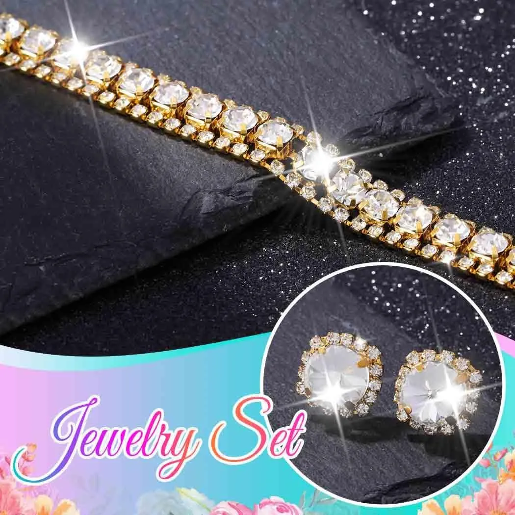 CLOACE Rhinestone Bridal Wedding Jewelry Set Sparkly Chocker Necklaces Earrings Prom Jewelry Accessories for Women