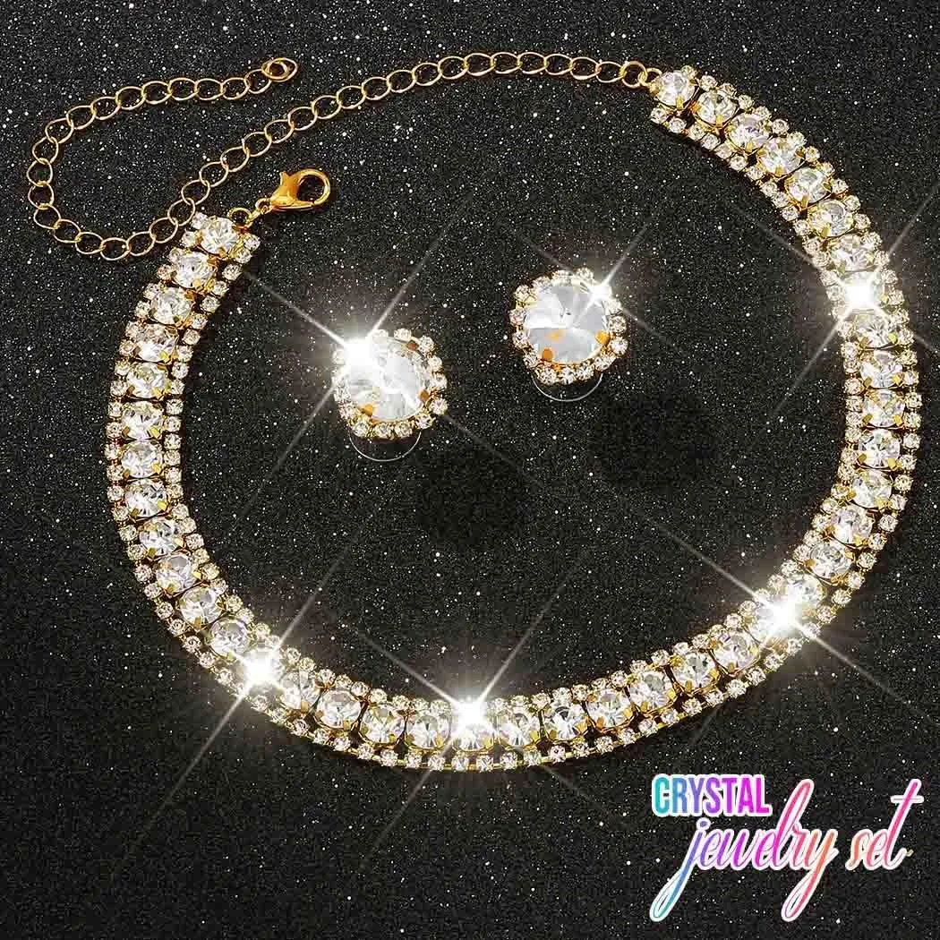 CLOACE Rhinestone Bridal Wedding Jewelry Set Sparkly Chocker Necklaces Earrings Prom Jewelry Accessories for Women