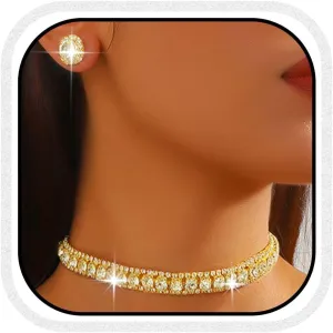 CLOACE Rhinestone Bridal Wedding Jewelry Set Sparkly Chocker Necklaces Earrings Prom Jewelry Accessories for Women