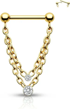 CM Crareesi Mania Chain Septum Rings 16G Double Septum Jewelry 316L Stainless Steel Threaded Septum Ring Push in Chain Septum Piercing Jewelry Dangle CZ Septum Jewelry