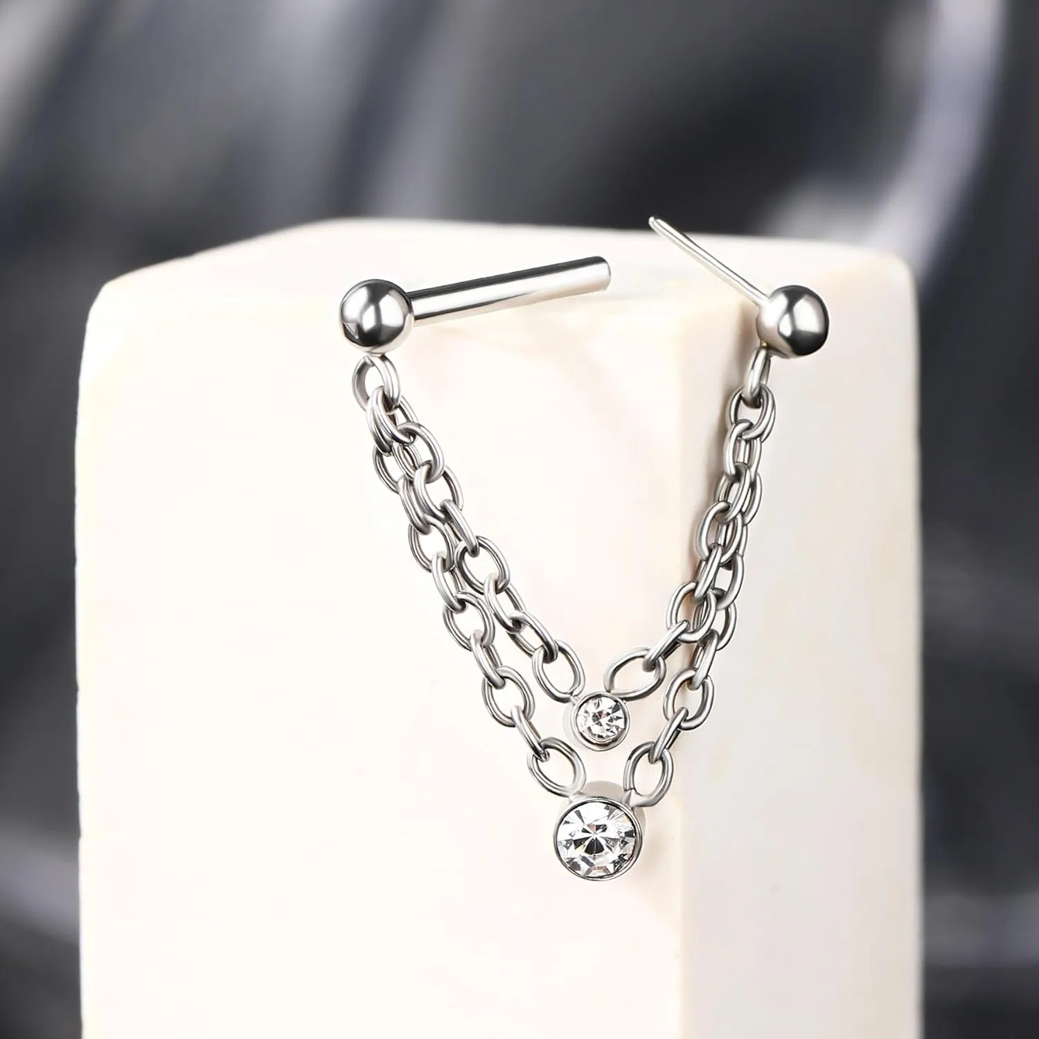 CM Crareesi Mania Chain Septum Rings 16G Double Septum Jewelry 316L Stainless Steel Threaded Septum Ring Push in Chain Septum Piercing Jewelry Dangle CZ Septum Jewelry