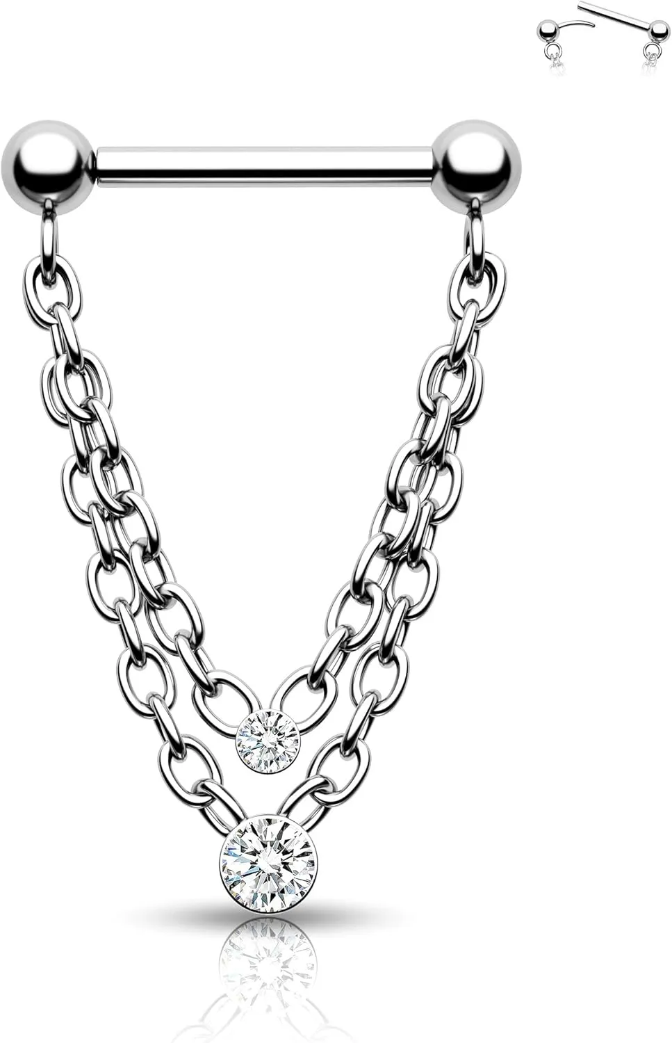 CM Crareesi Mania Chain Septum Rings 16G Double Septum Jewelry 316L Stainless Steel Threaded Septum Ring Push in Chain Septum Piercing Jewelry Dangle CZ Septum Jewelry