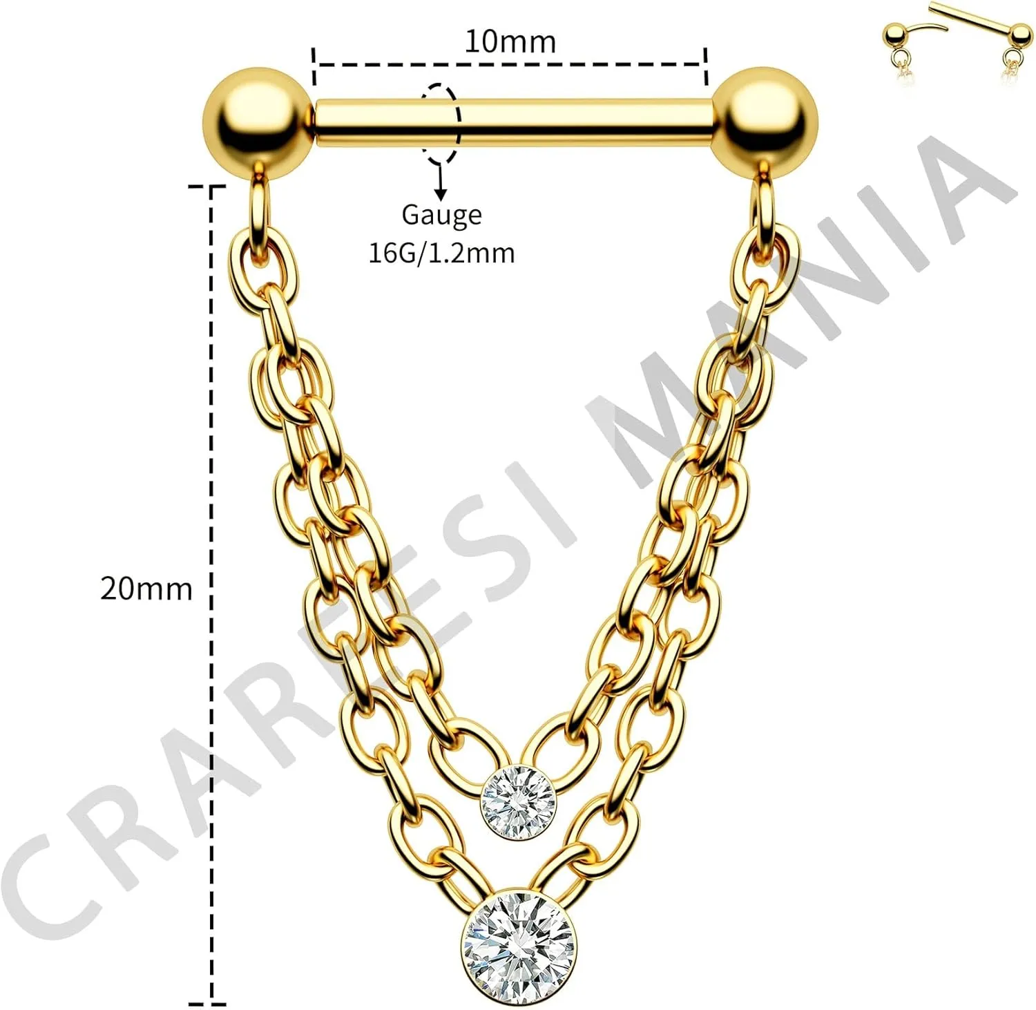 CM Crareesi Mania Chain Septum Rings 16G Double Septum Jewelry 316L Stainless Steel Threaded Septum Ring Push in Chain Septum Piercing Jewelry Dangle CZ Septum Jewelry