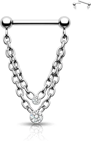 CM Crareesi Mania Chain Septum Rings 16G Double Septum Jewelry 316L Stainless Steel Threaded Septum Ring Push in Chain Septum Piercing Jewelry Dangle CZ Septum Jewelry