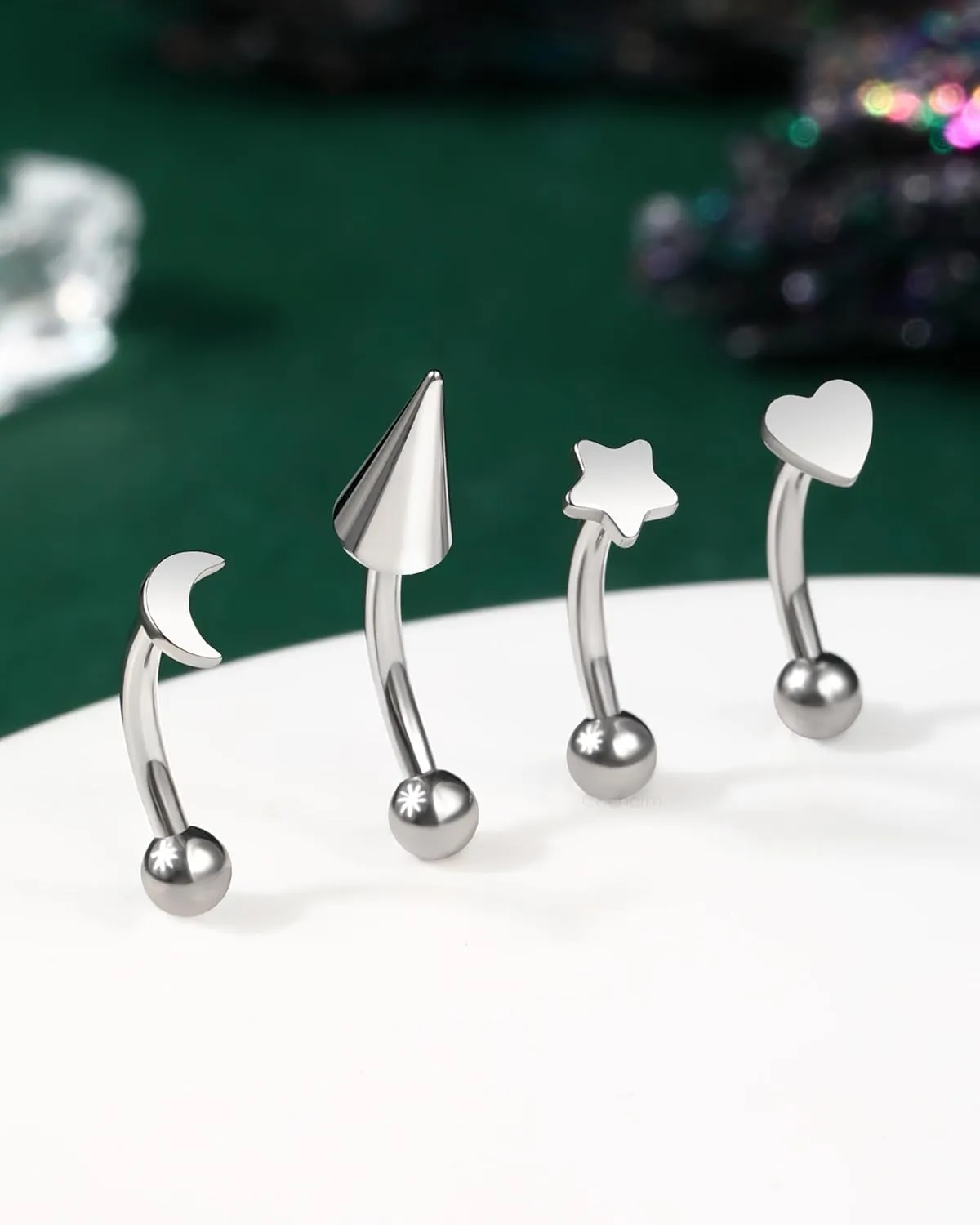 COCHARM Titanium Heart Star Moon Rook Spike Piercing Jewelry 16g, Surgical Steel Rook Earrings for Women Man, Silver Vertical Labret Jewelry, 8mm Spike Eyebrow Piercing Jewelry