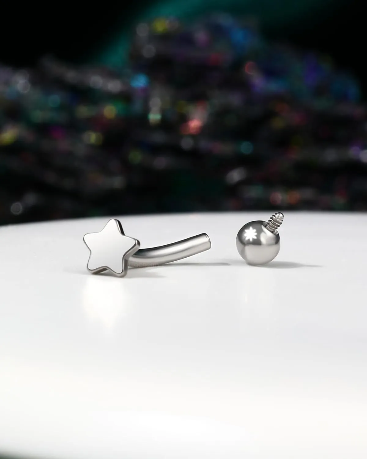 COCHARM Titanium Heart Star Moon Rook Spike Piercing Jewelry 16g, Surgical Steel Rook Earrings for Women Man, Silver Vertical Labret Jewelry, 8mm Spike Eyebrow Piercing Jewelry