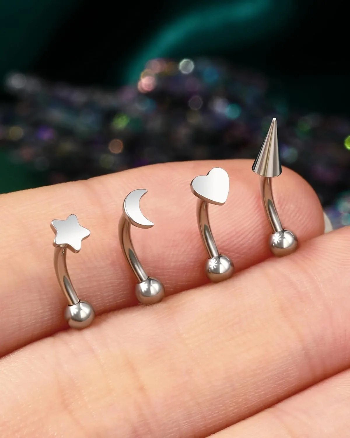 COCHARM Titanium Heart Star Moon Rook Spike Piercing Jewelry 16g, Surgical Steel Rook Earrings for Women Man, Silver Vertical Labret Jewelry, 8mm Spike Eyebrow Piercing Jewelry