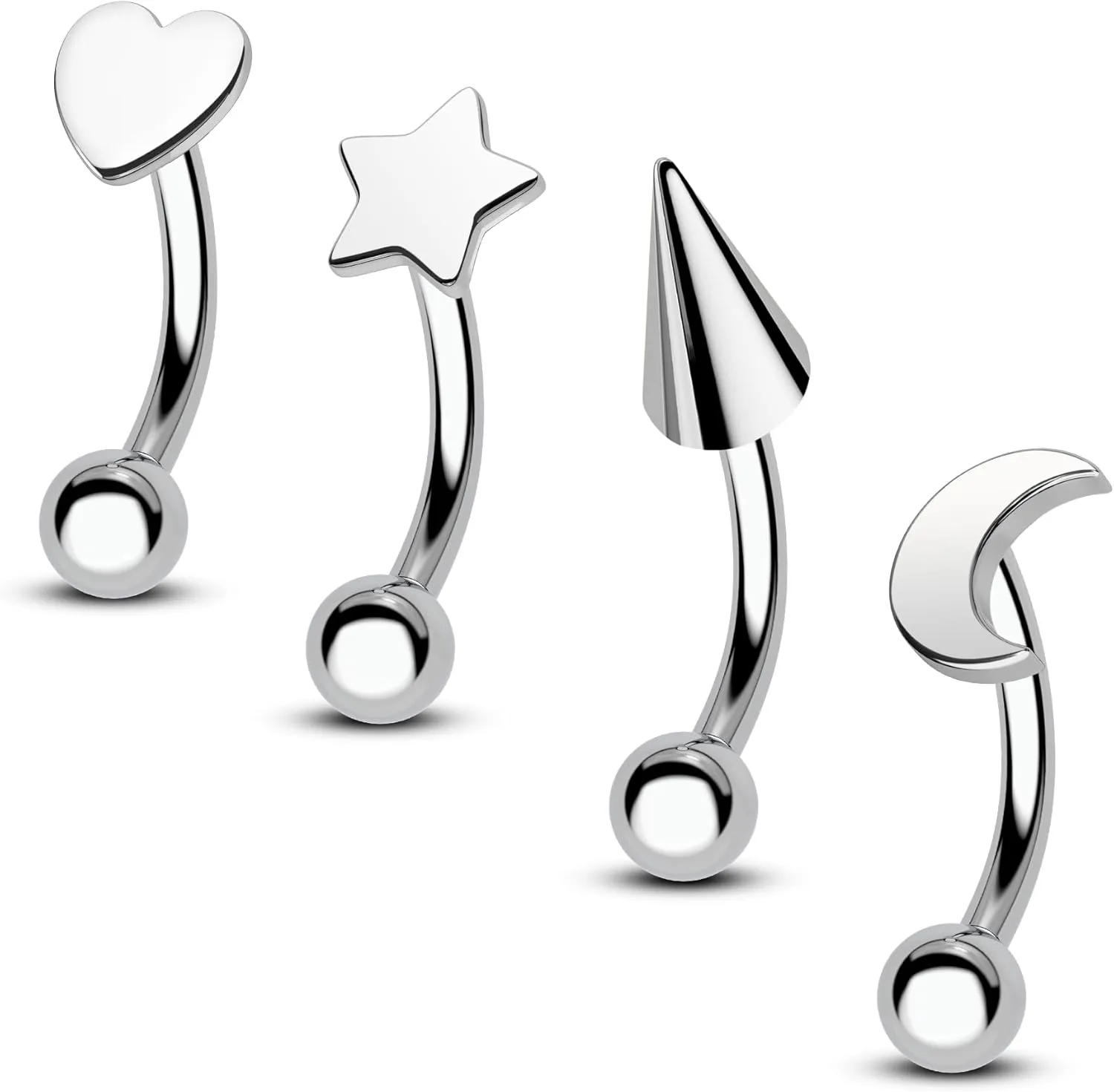 COCHARM Titanium Heart Star Moon Rook Spike Piercing Jewelry 16g, Surgical Steel Rook Earrings for Women Man, Silver Vertical Labret Jewelry, 8mm Spike Eyebrow Piercing Jewelry