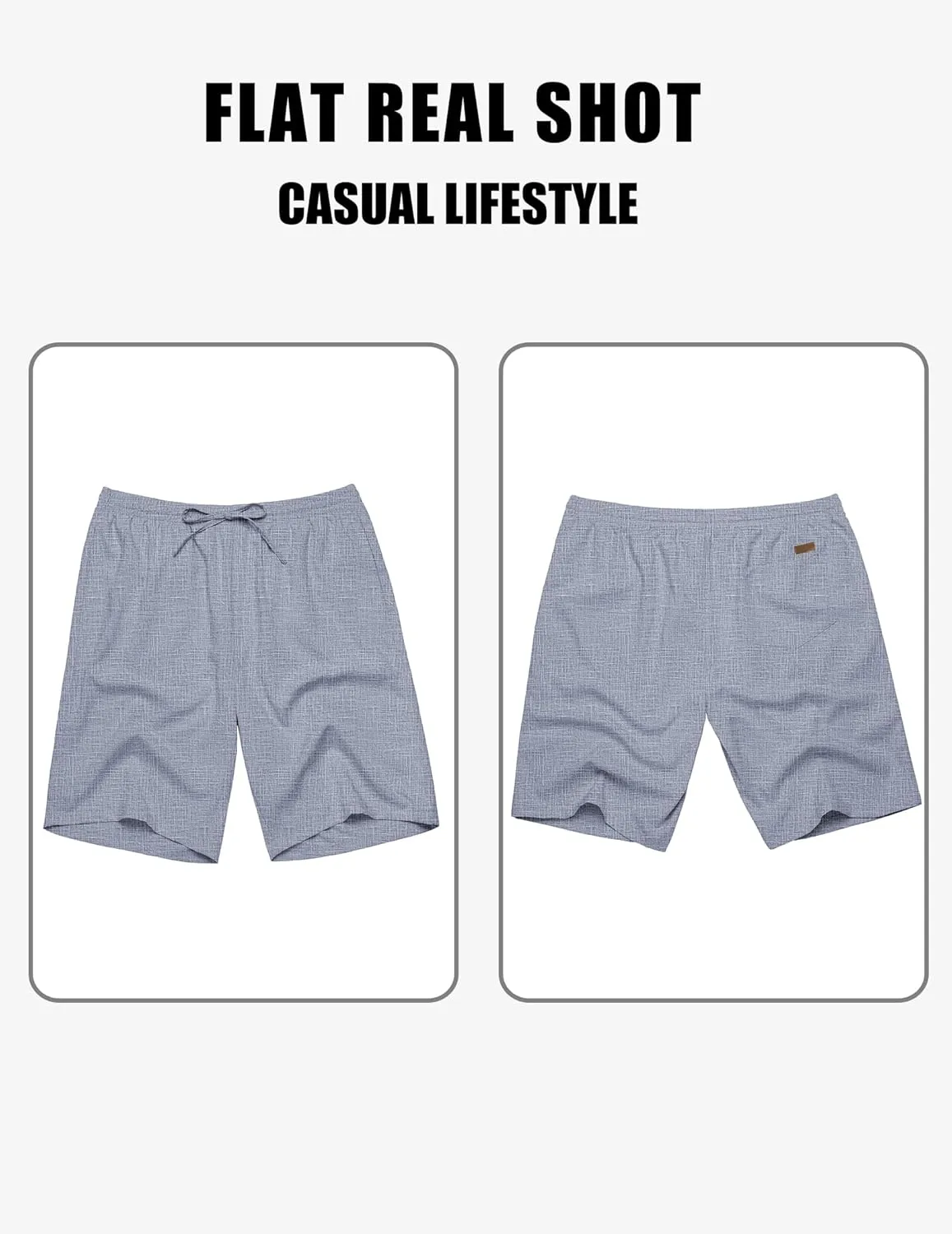 COOFANDY Mens Linen Shorts 9" Elastic Waist Drawstring Casual Shorts Lightweight Summer Beach Shorts