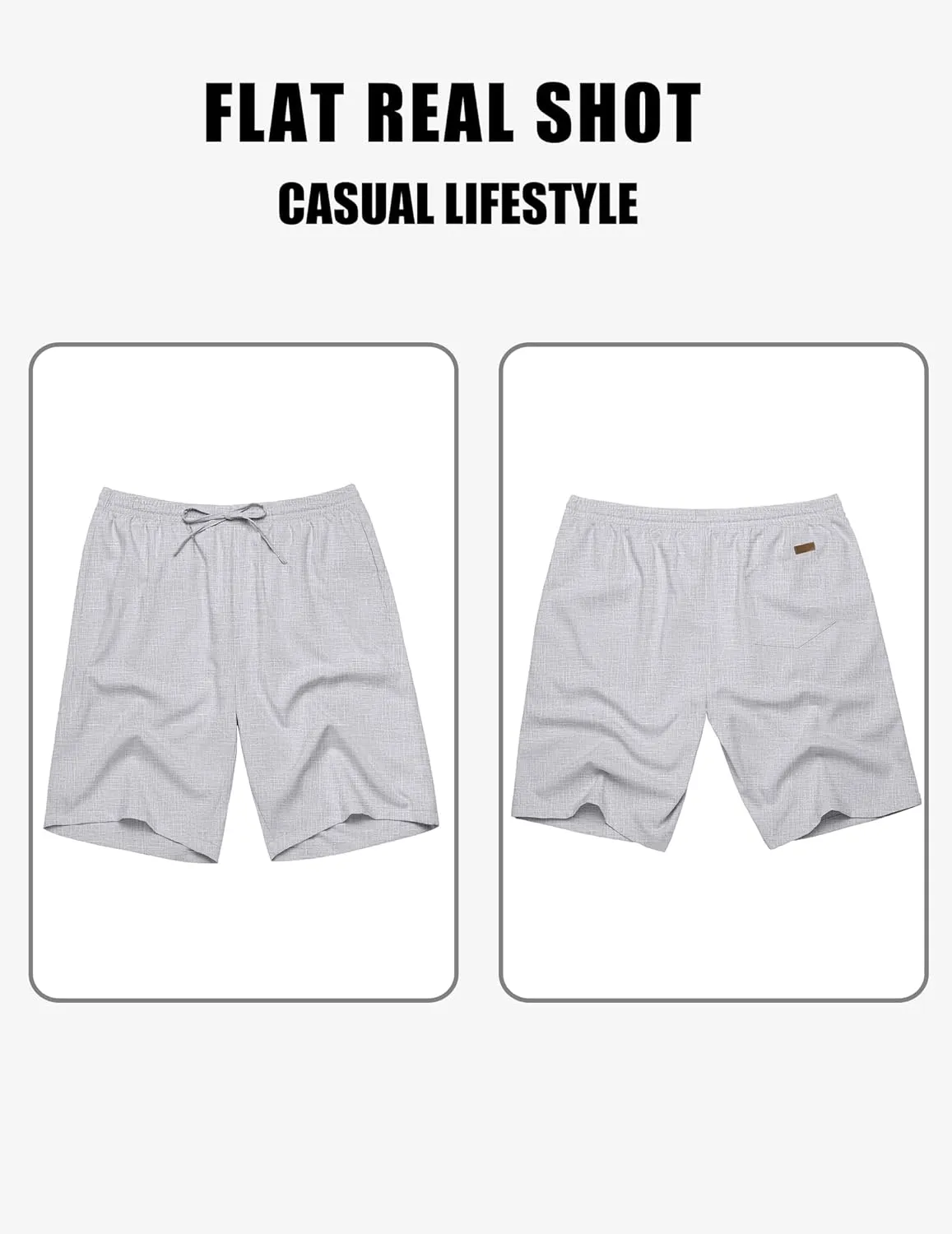 COOFANDY Mens Linen Shorts 9" Elastic Waist Drawstring Casual Shorts Lightweight Summer Beach Shorts