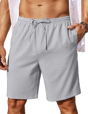 COOFANDY Mens Linen Shorts 9" Elastic Waist Drawstring Casual Shorts Lightweight Summer Beach Shorts