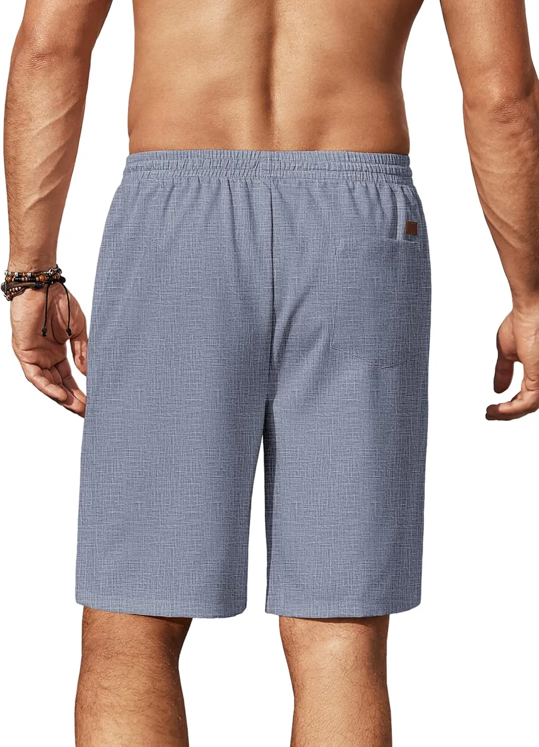 COOFANDY Mens Linen Shorts 9" Elastic Waist Drawstring Casual Shorts Lightweight Summer Beach Shorts
