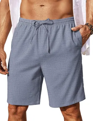 COOFANDY Mens Linen Shorts 9" Elastic Waist Drawstring Casual Shorts Lightweight Summer Beach Shorts