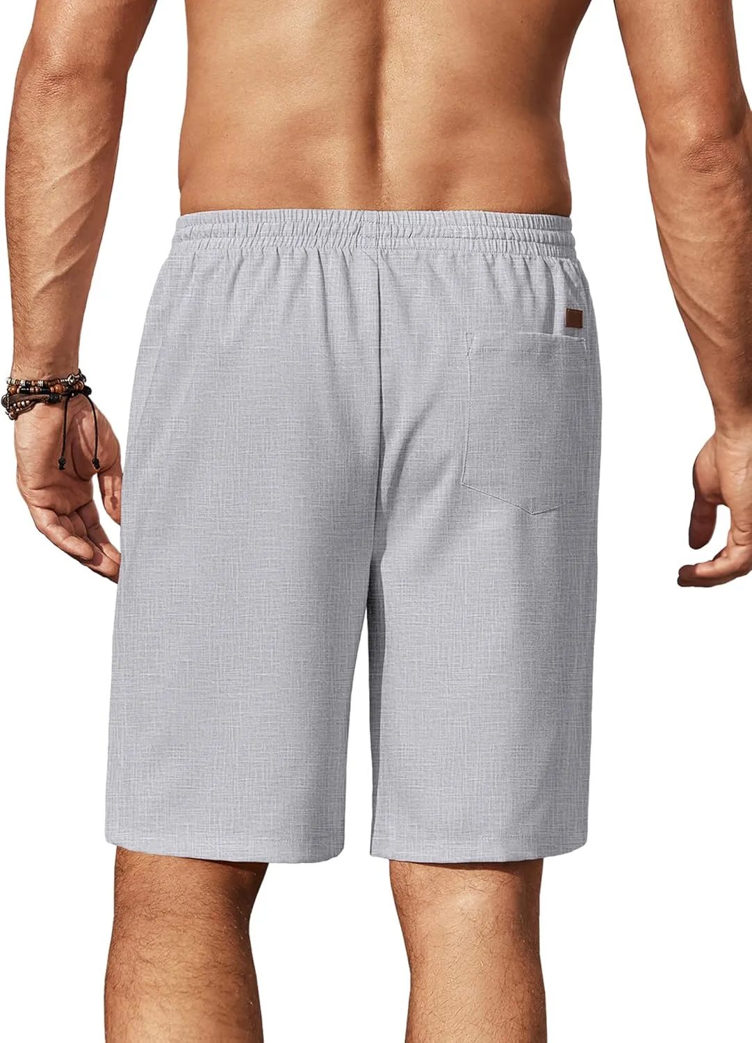 COOFANDY Mens Linen Shorts 9" Elastic Waist Drawstring Casual Shorts Lightweight Summer Beach Shorts
