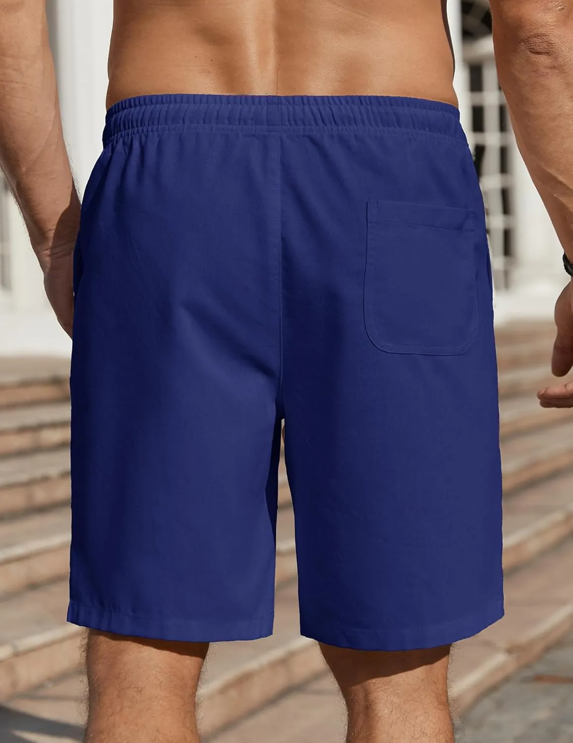 COOFANDY Men's Linen Shorts Casual Beach Shorts 9 inch Inseam Elastic Waist Drawstring Summer Shorts