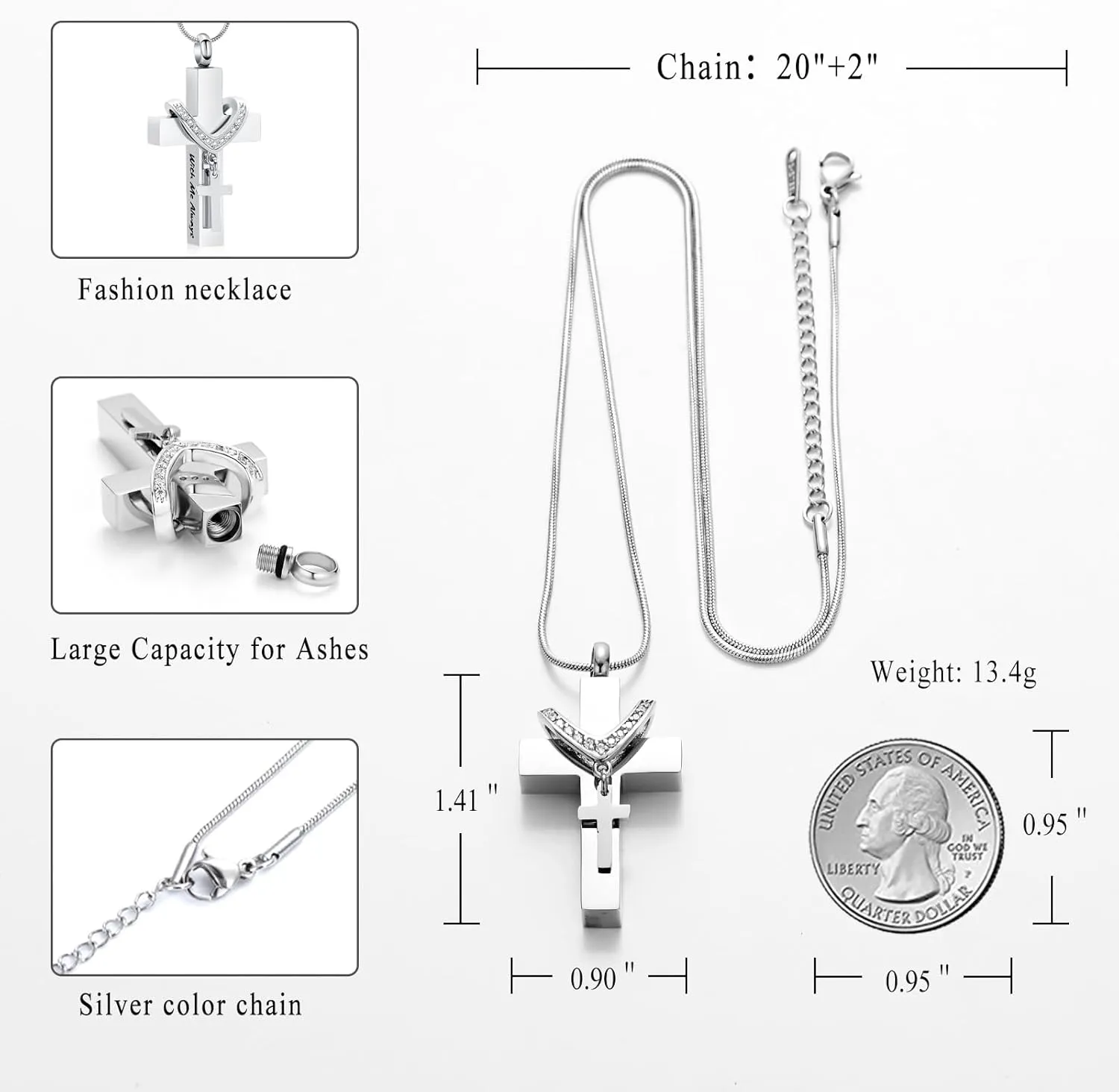 Cremation Jewelry for Ashes Pendant - Cross Urn Necklace with Mini Keepsake Urn Memorial Ash Jewelry