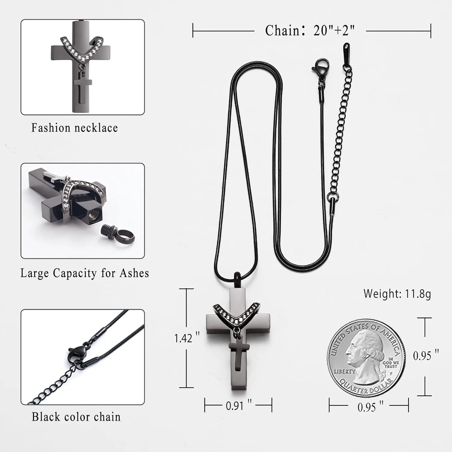 Cremation Jewelry for Ashes Pendant - Cross Urn Necklace with Mini Keepsake Urn Memorial Ash Jewelry