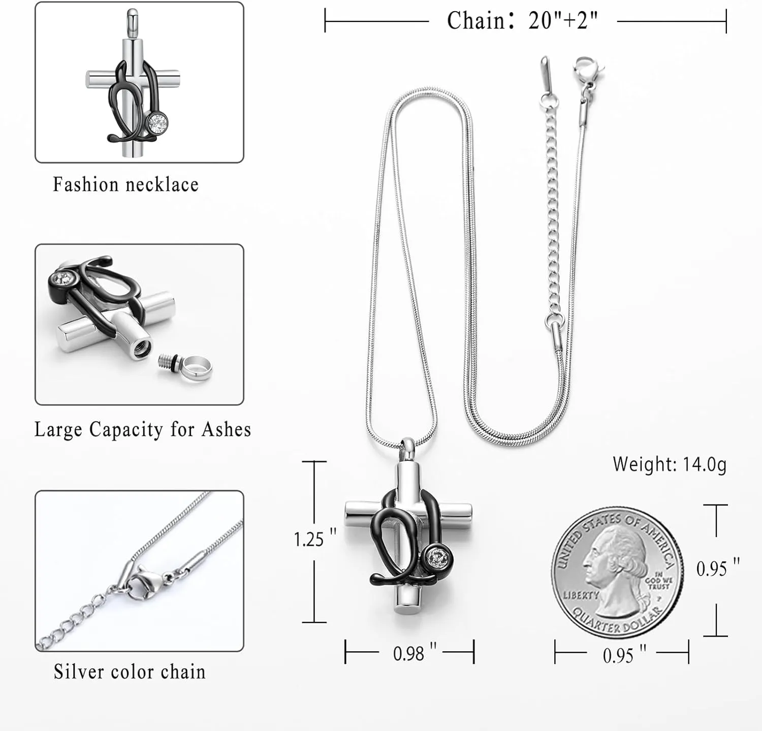 Cremation Jewelry for Ashes Pendant - Stethoscope Cross Necklace Women Medicine Pendant Jewelry Nurse Doctor Graduation Gift for Medical Student with Mini Keepsake Urn Memorial Ash Jewelry