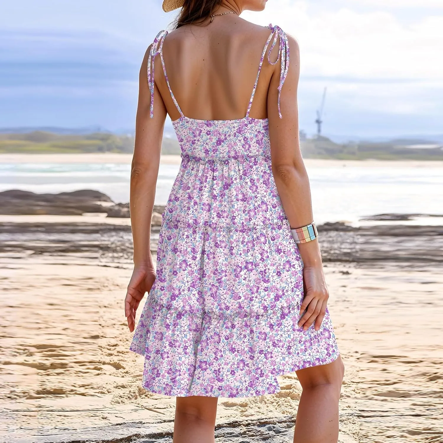 Cute Summer Dresses for Women 2025 Tiered A Line Floral Mini Dress Spaghetti Strap Boho Flowy Short Vacation Sundress