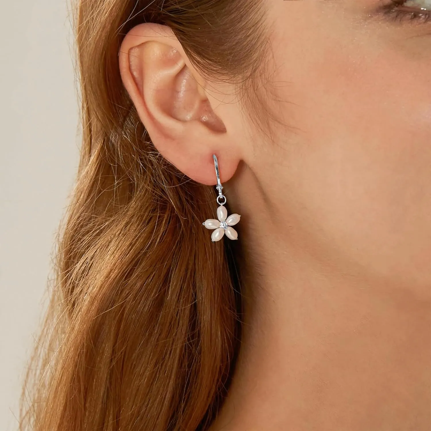 Dangle Pearl Handmade Flower Hoop Earrings For Women Trendy Drop Danity Wedding Charm Earring For Brides 14K Gold Huggie Statement Jewelry Gift