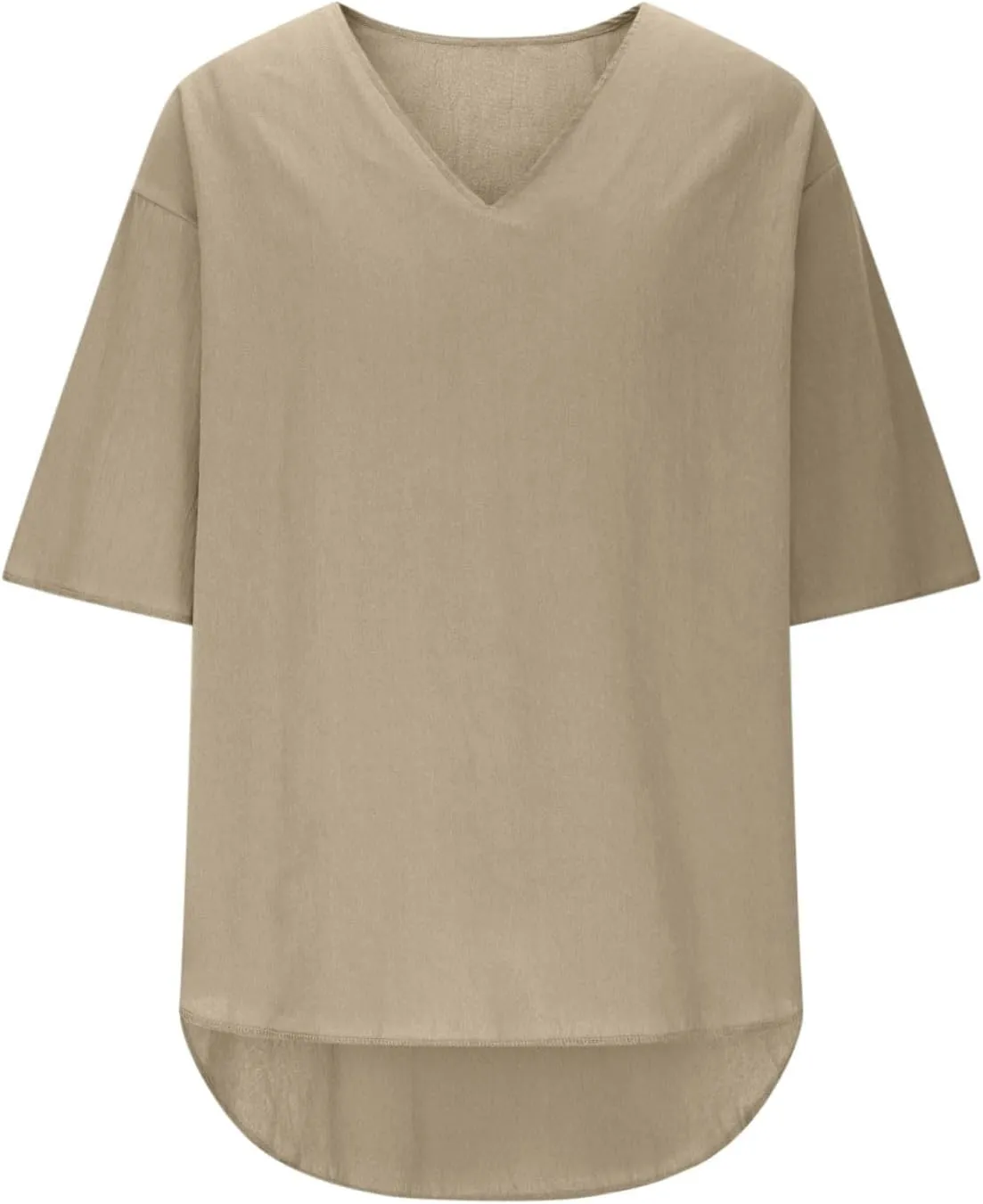 Deep V Cotton Linen Shirts for Men 2025 Summer Tops Loose Short Sleeve T Shirt Casual Oversized Beach Tee Shirts
