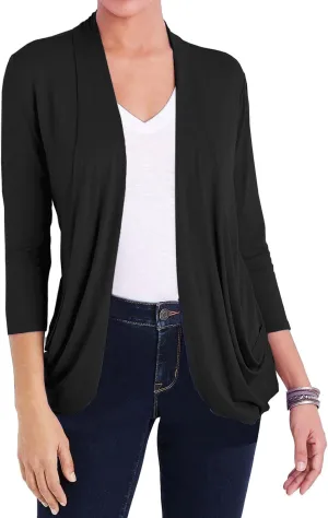 DEESHA Women Casual Lightweight Cardigan 3/4 Sleeve Draped Open Front Soft Cardigans with Pockets
