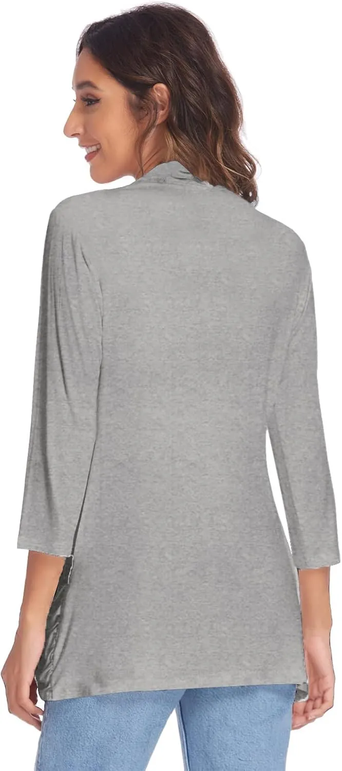 DEESHA Women Casual Lightweight Cardigan 3/4 Sleeve Draped Open Front Soft Cardigans with Pockets