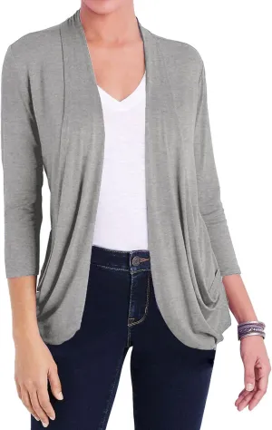 DEESHA Women Casual Lightweight Cardigan 3/4 Sleeve Draped Open Front Soft Cardigans with Pockets