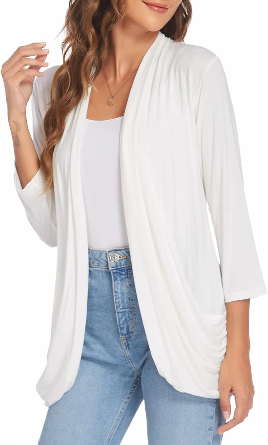 DEESHA Women Casual Lightweight Cardigan 3/4 Sleeve Draped Open Front Soft Cardigans with Pockets