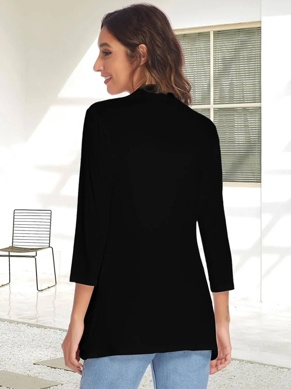 DEESHA Women Casual Lightweight Cardigan 3/4 Sleeve Draped Open Front Soft Cardigans with Pockets