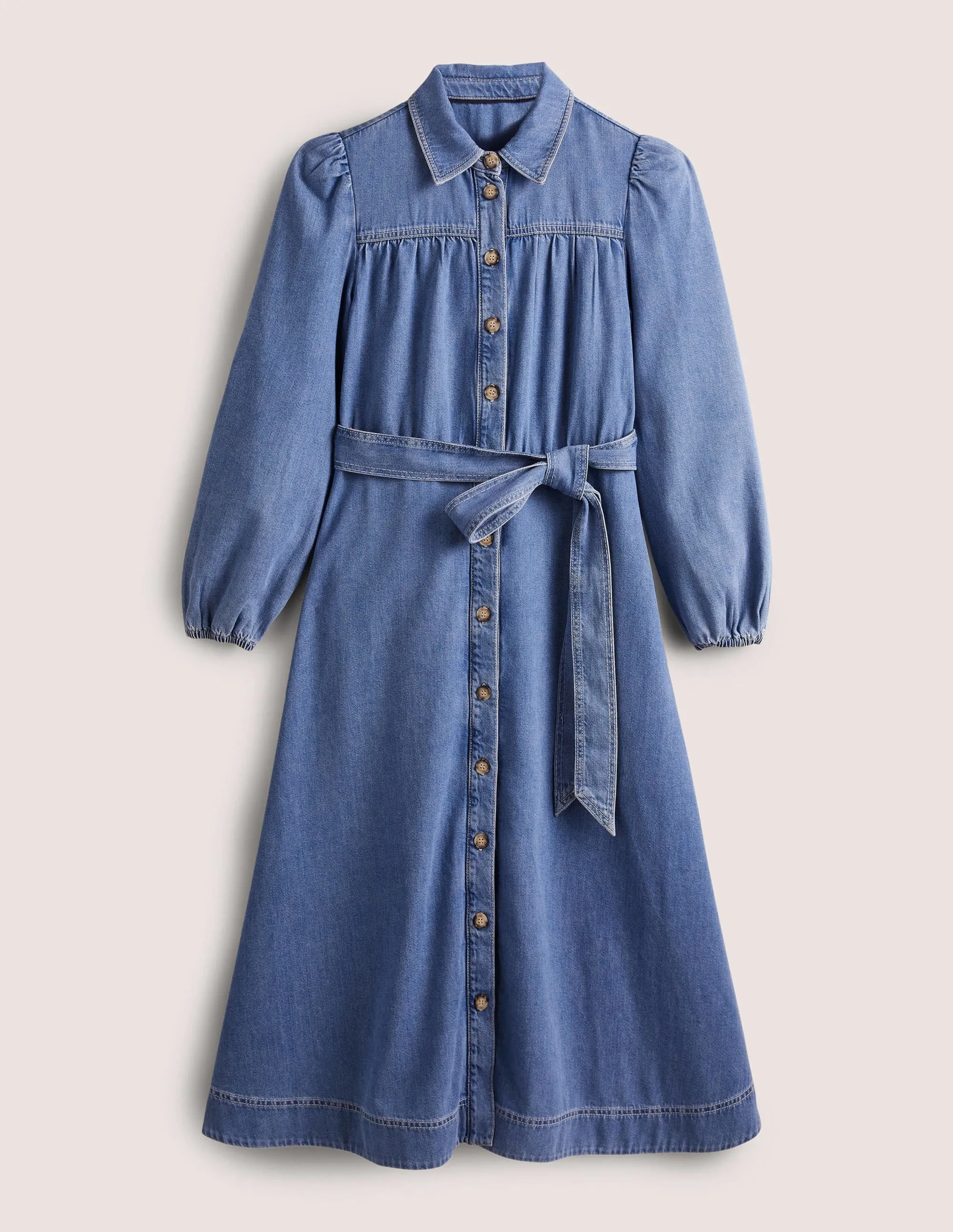 Denim Midi Shirt Dress-Light Denim