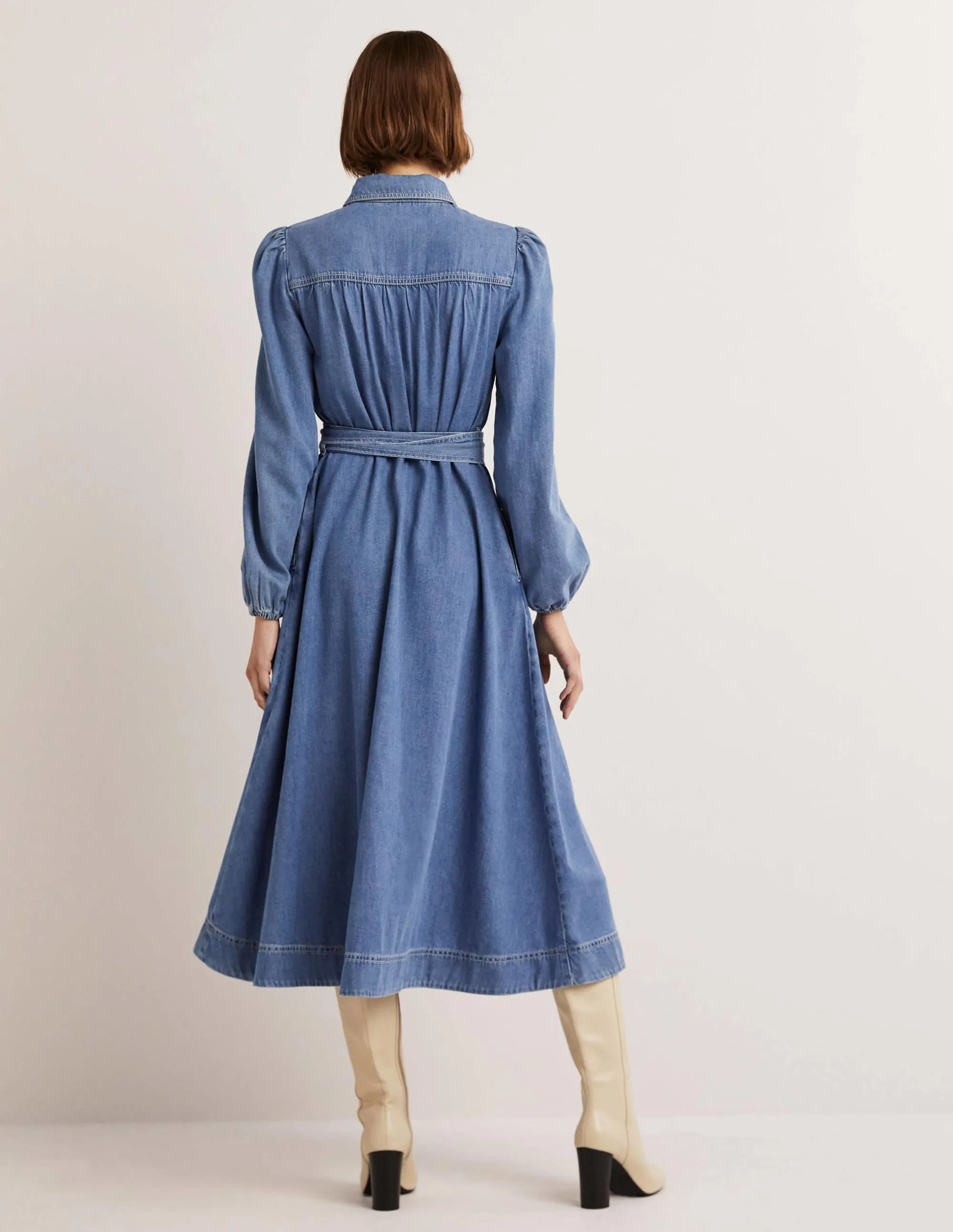 Denim Midi Shirt Dress-Light Denim
