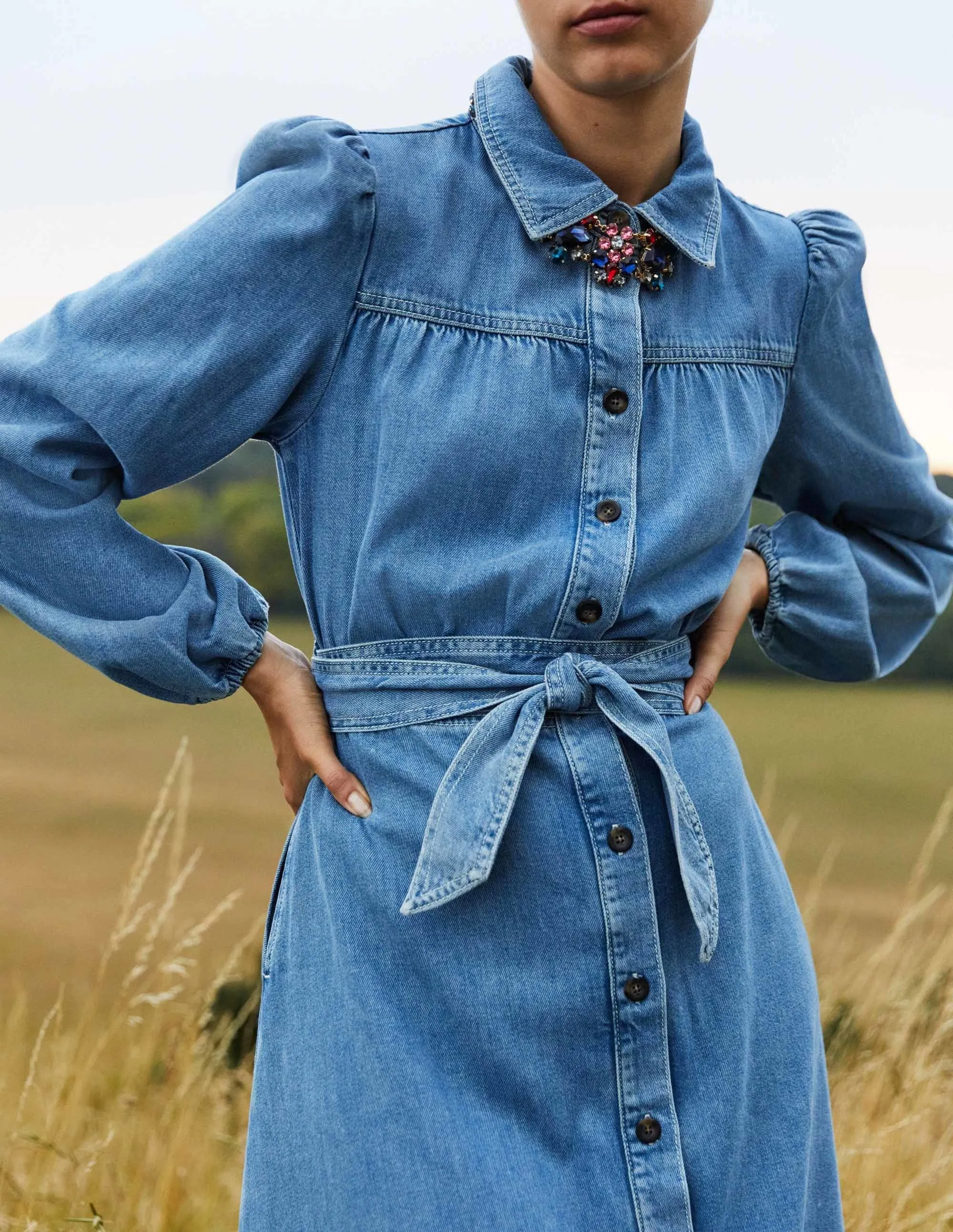 Denim Midi Shirt Dress-Light Denim